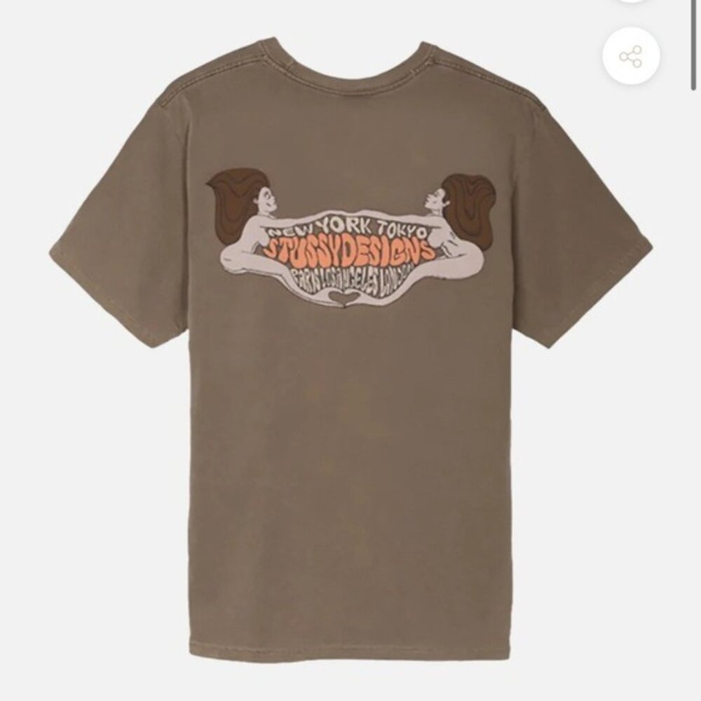 NEW Stussy Designs Hippie Swing Tshirt M Brown Cotton Earth Tone Tee Deadstock